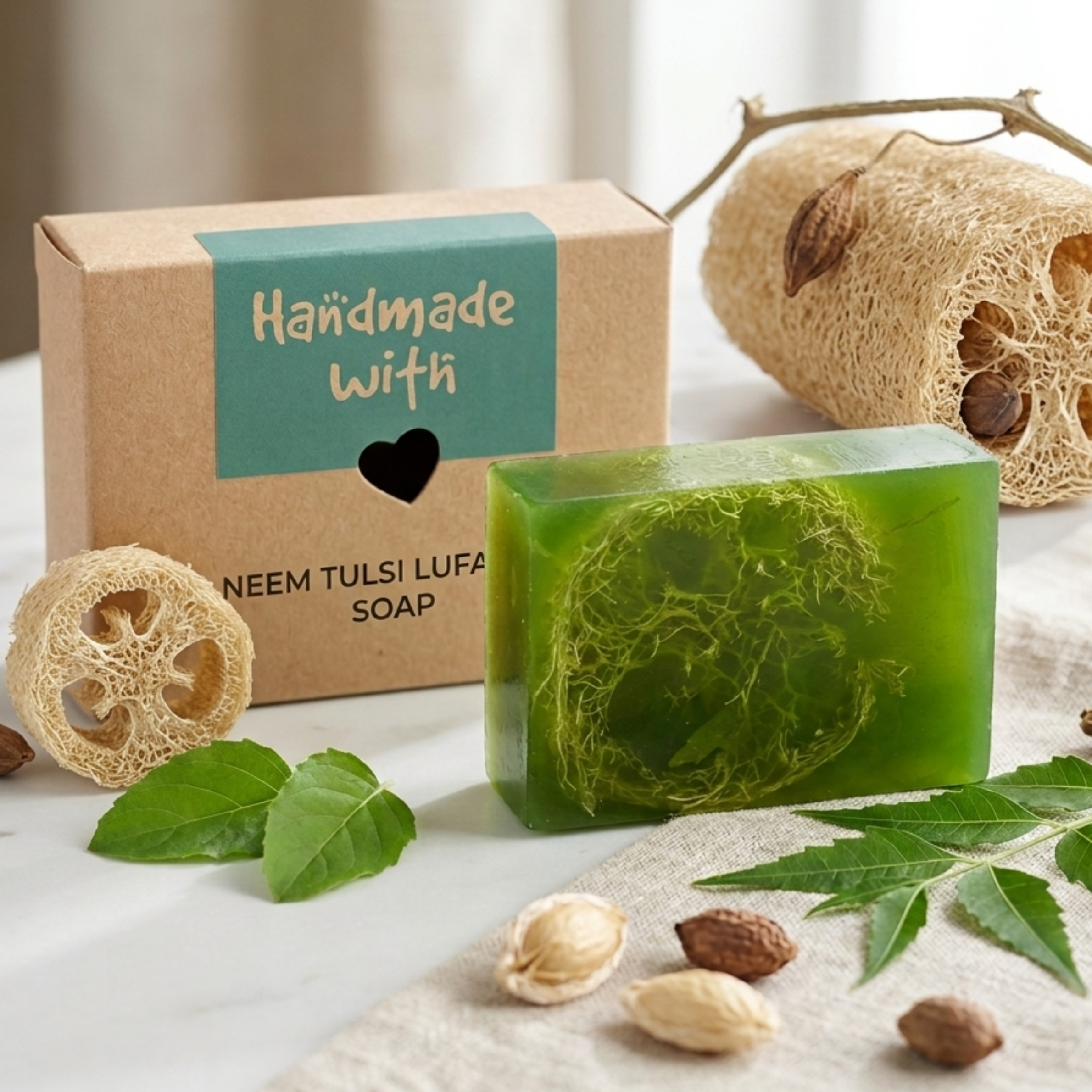 Neem Tulsi Antibacterial Alum Soap LUFA | NNC | Hand Made | 100 GM